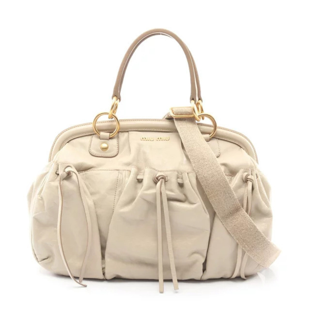Miu Miu neutral leather satchel feuring gathered Beige Cream